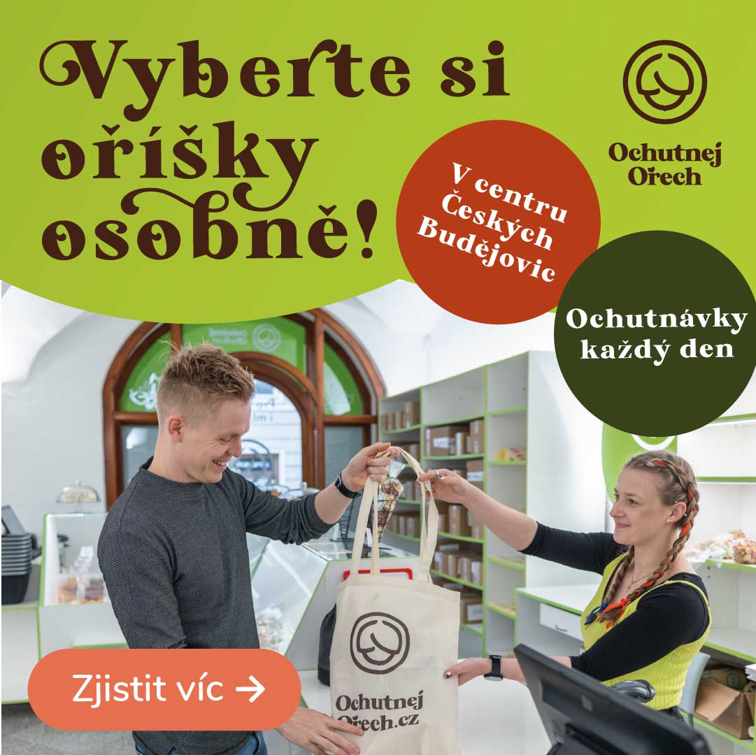 Reklamní banner prodejna Ochutnej Ořech v Českých Budějovicích