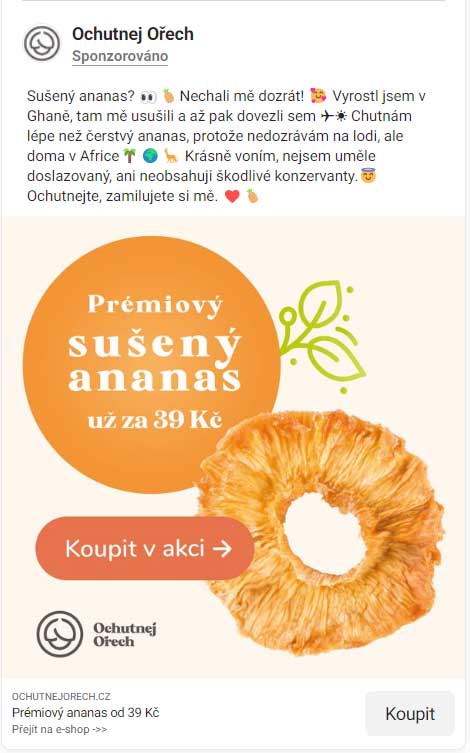 Reklama na sušený ananas firmy Ochutnej Ořech