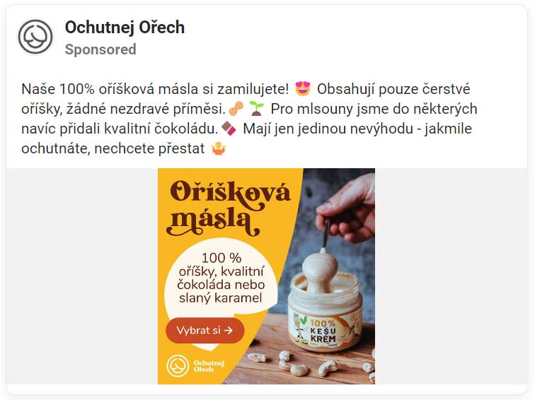 Reklama na oříšková másla firmy Ochutnej Ořech