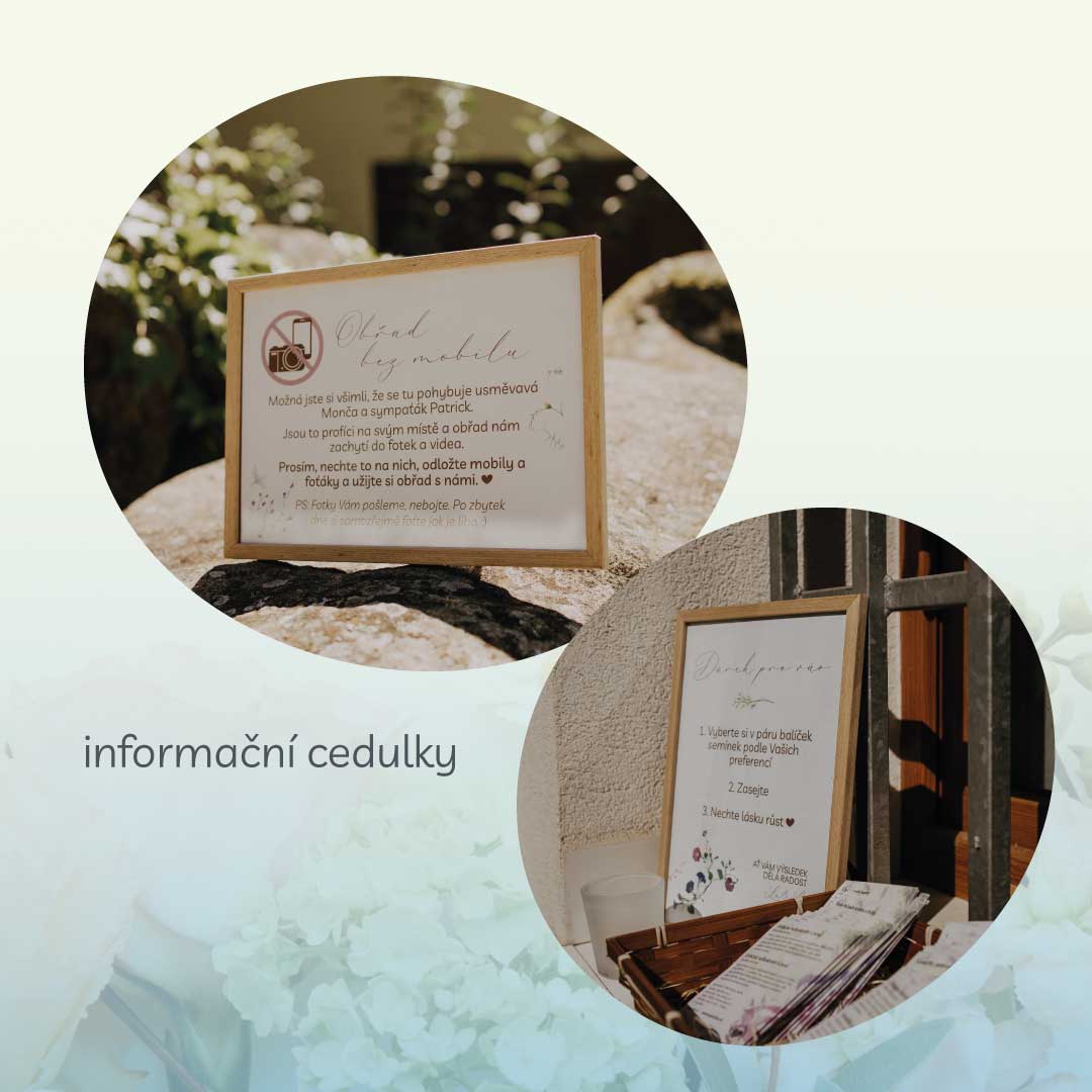 Grafické návrhy informačních cedulek na svatbu